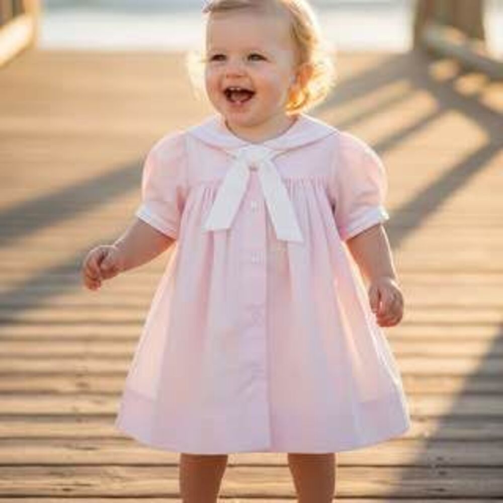 Petit Ami Pink Girls Sailor Nautical Classic Batiste Dress & Bloomers- 18m